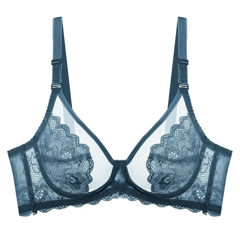 Meizimei Ultra-thin Cup Sexy Lace Underwear Transparent Bra for Women Lingerie Top BH Comfortable Breathable Brassiere Black 34D