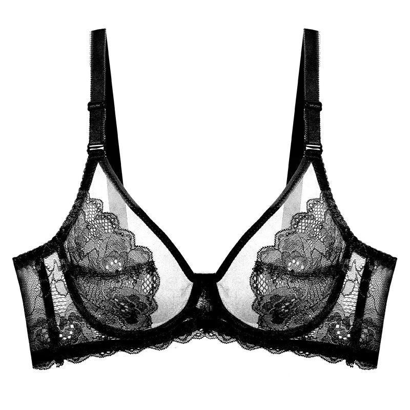 Meizimei Ultra-thin Cup Sexy Lace Underwear Transparent Bra for Women Lingerie Top BH Comfortable Breathable Brassiere Black 34D