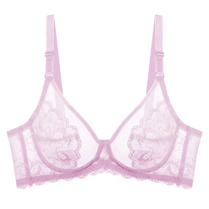 Meizimei Ultra-thin Cup Sexy Lace Underwear Transparent Bra for Women Lingerie Top BH Comfortable Breathable Brassiere Black 34D