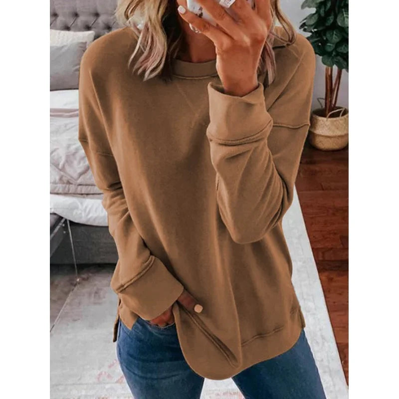 New Solid Color Women's 2023 Autumn/Winter Long Sleeve Round Neck Sweater Casual Plus Size Loose Top Fashion Pullover S-5XL