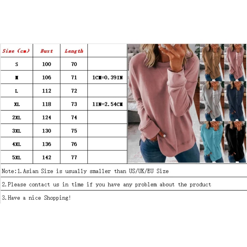 New Solid Color Women's 2023 Autumn/Winter Long Sleeve Round Neck Sweater Casual Plus Size Loose Top Fashion Pullover S-5XL