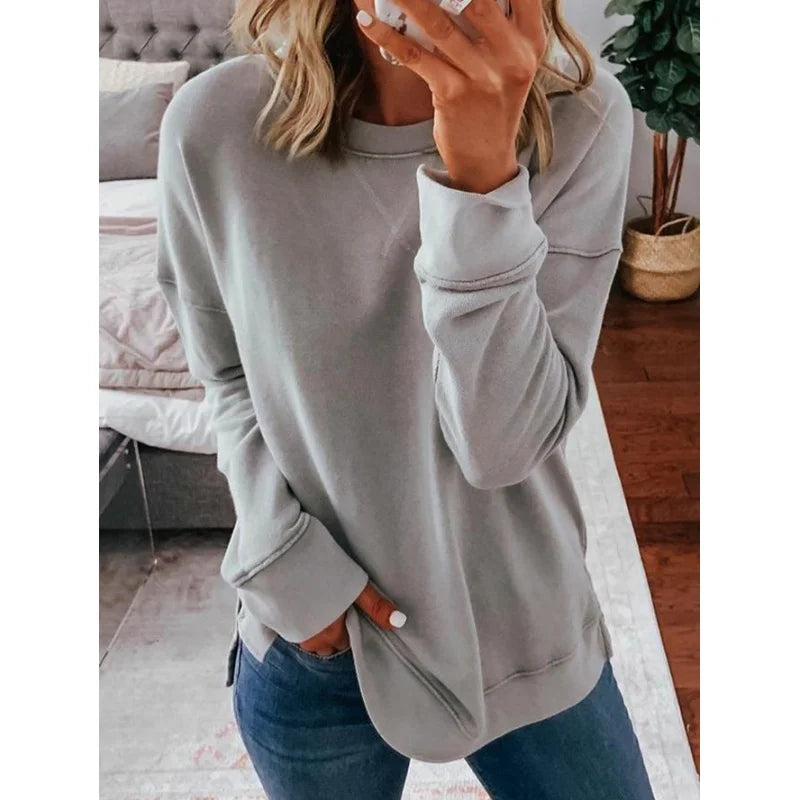 New Solid Color Women's 2023 Autumn/Winter Long Sleeve Round Neck Sweater Casual Plus Size Loose Top Fashion Pullover S-5XL