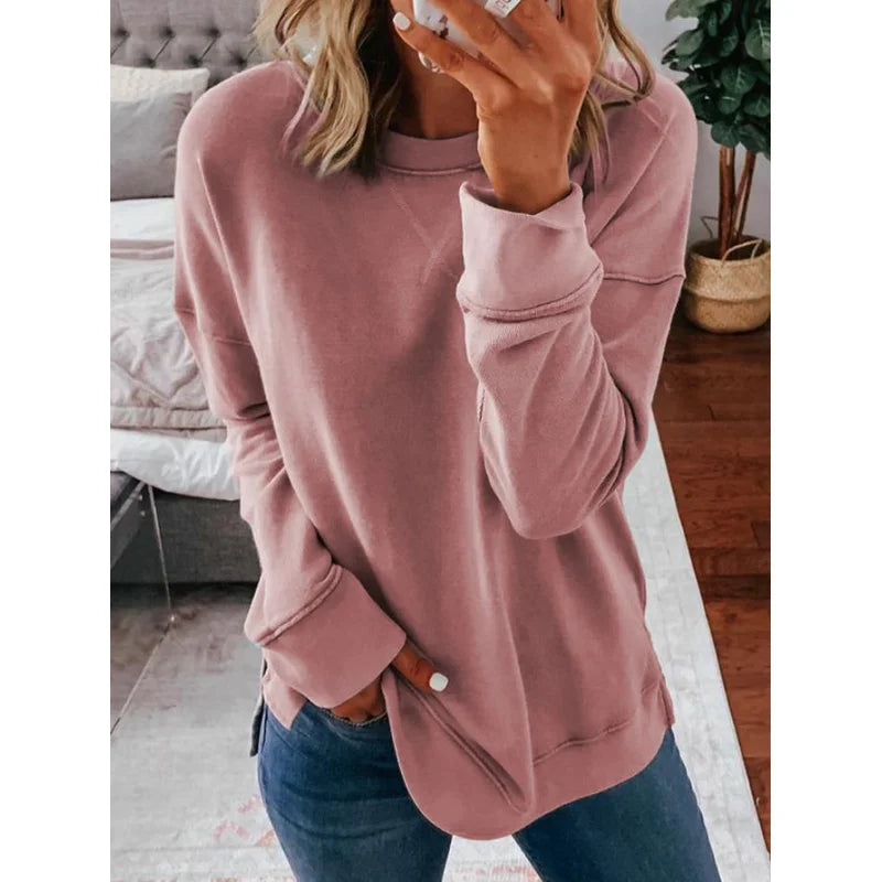 New Solid Color Women's 2023 Autumn/Winter Long Sleeve Round Neck Sweater Casual Plus Size Loose Top Fashion Pullover S-5XL