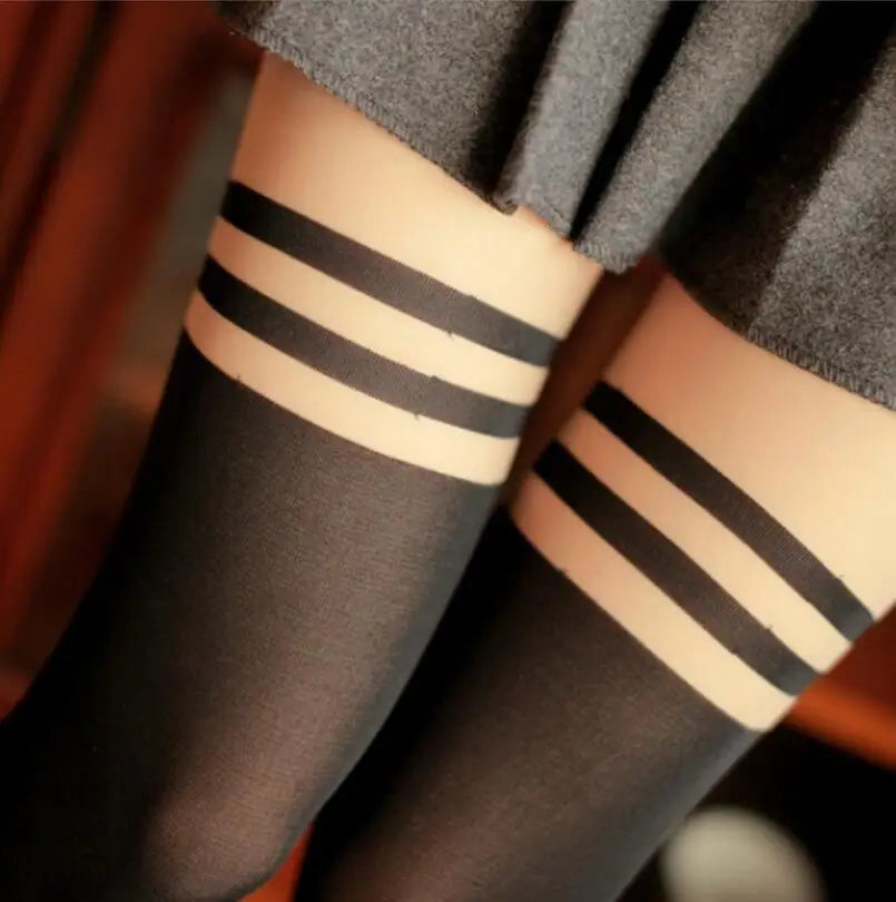 New Stripe Sexy Tight Women Stitching Pantyhose Female Black Longtube Hosiery Stockings Tights Lady Thigh High tights