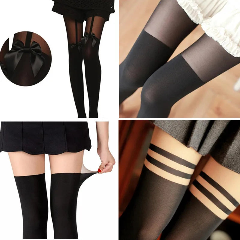 New Stripe Sexy Tight Women Stitching Pantyhose Female Black Longtube Hosiery Stockings Tights Lady Thigh High tights