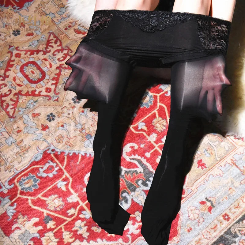 Oily Lace Silicone Sexy Latex Stockings Ladies Black Faux Leather Women's  Pantyhose Plus Size Leg Warmers Plus Size Stockings