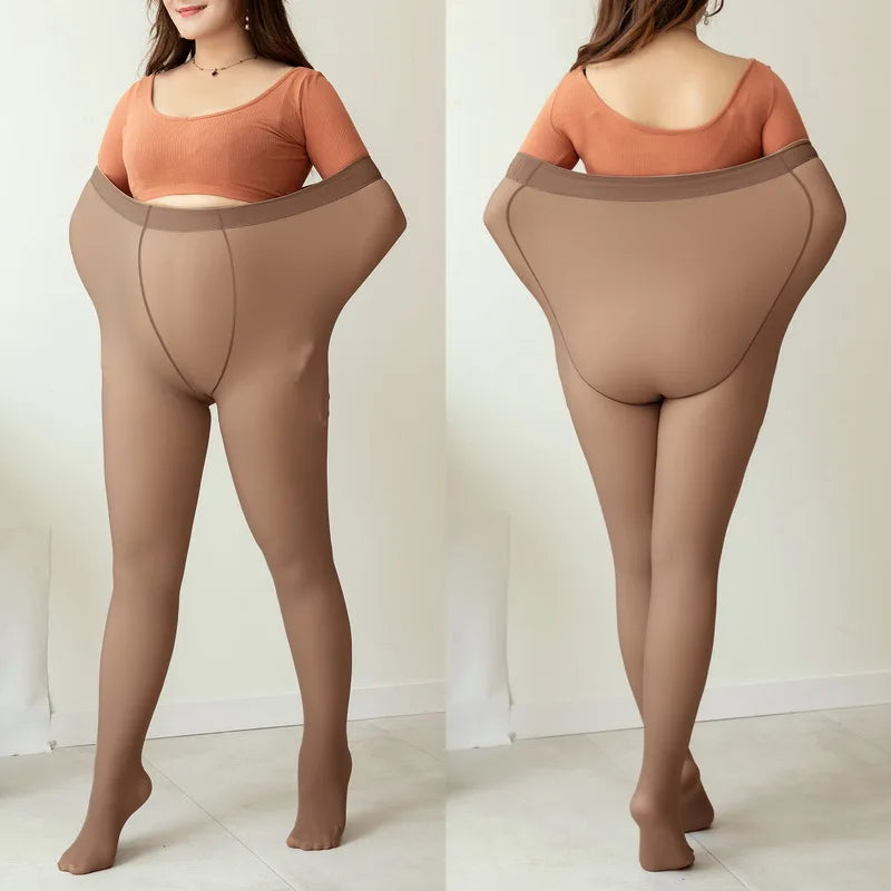 Plus Size Women's Thermal Pantyhose For Winter Warm Fleece Tights Ladies Sexy Stockings Fake Translucent Leggings