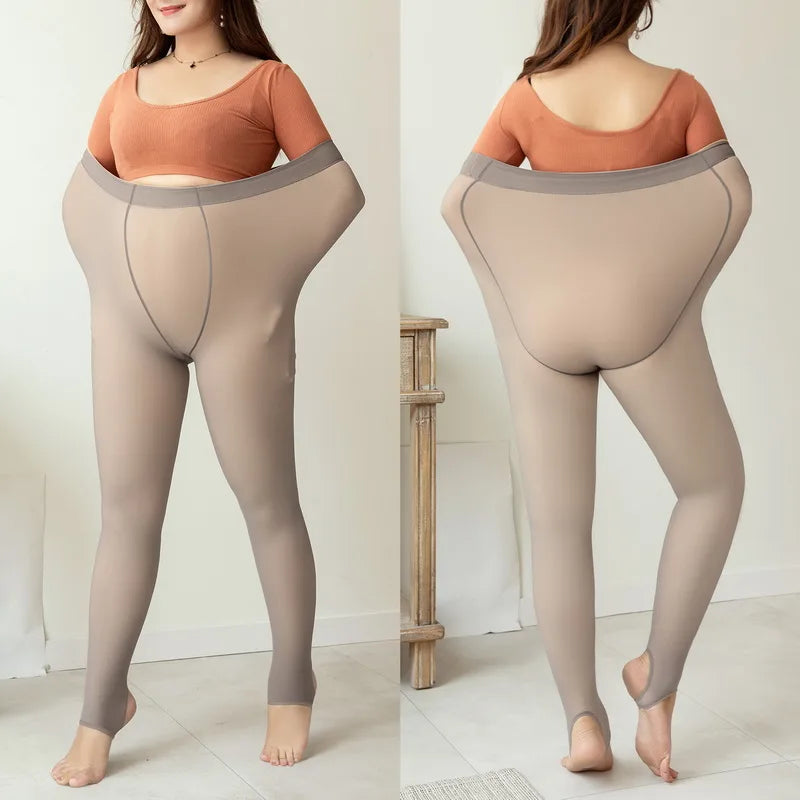 Plus Size Women's Thermal Pantyhose For Winter Warm Fleece Tights Ladies Sexy Stockings Fake Translucent Leggings