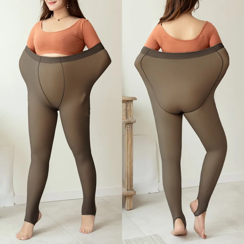 Plus Size Women's Thermal Pantyhose For Winter Warm Fleece Tights Ladies Sexy Stockings Fake Translucent Leggings