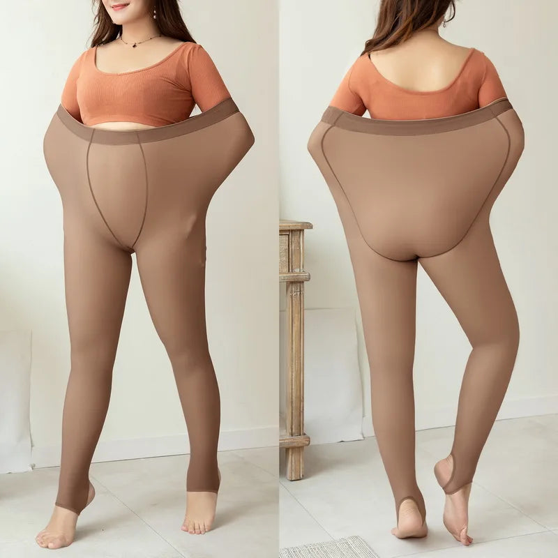 Plus Size Women's Thermal Pantyhose For Winter Warm Fleece Tights Ladies Sexy Stockings Fake Translucent Leggings
