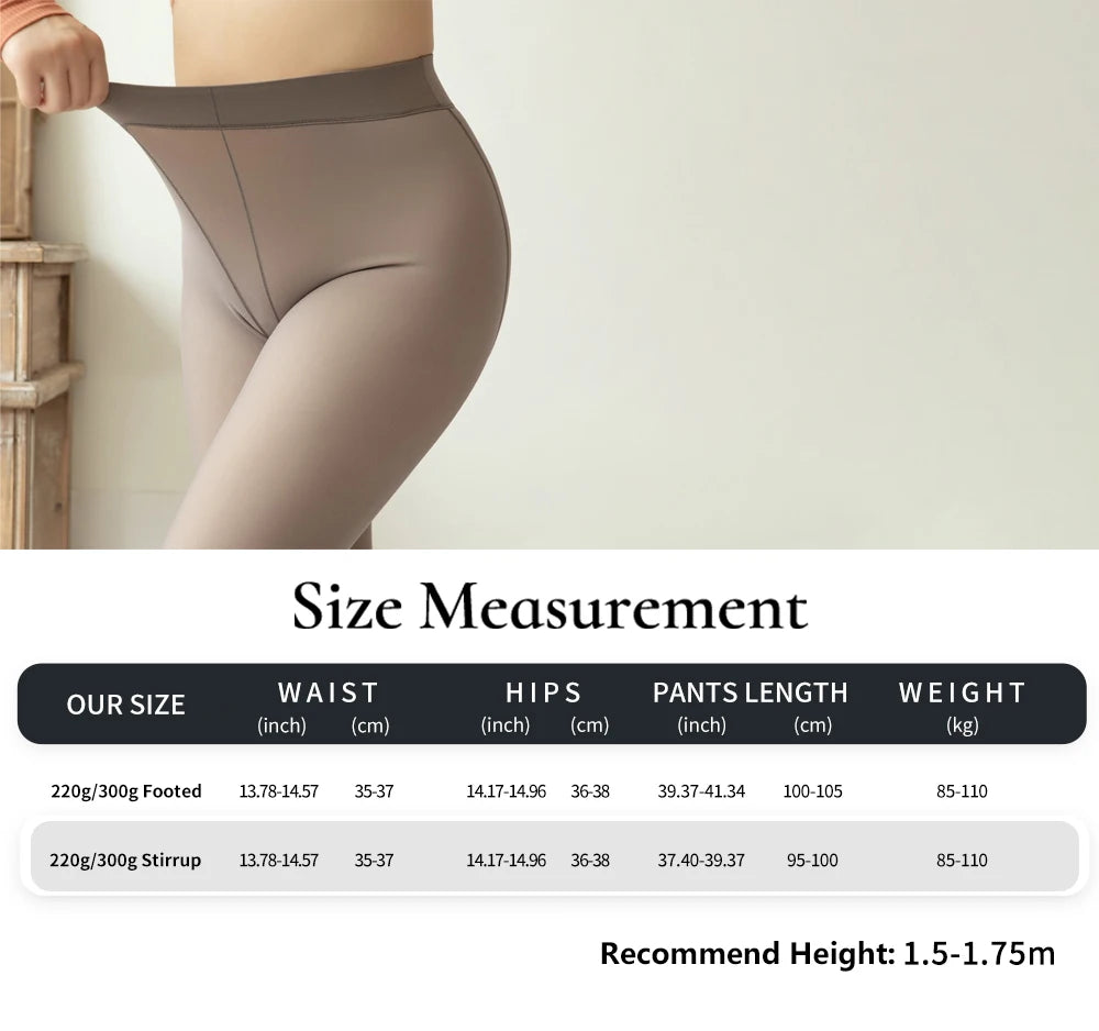 Plus Size Women's Thermal Pantyhose For Winter Warm Fleece Tights Ladies Sexy Stockings Fake Translucent Leggings