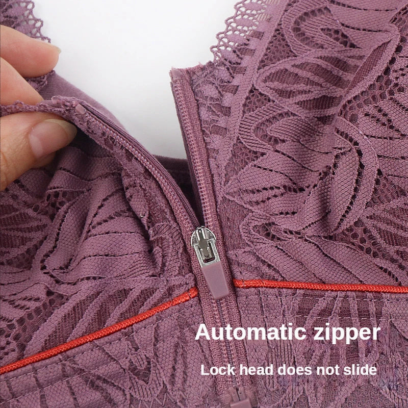 Soft Cotton Cup Front Zipper Women Plus Size Wireless Underwear Breathable Active Bra Tank Top Lace Intimates Middle-aged Elder