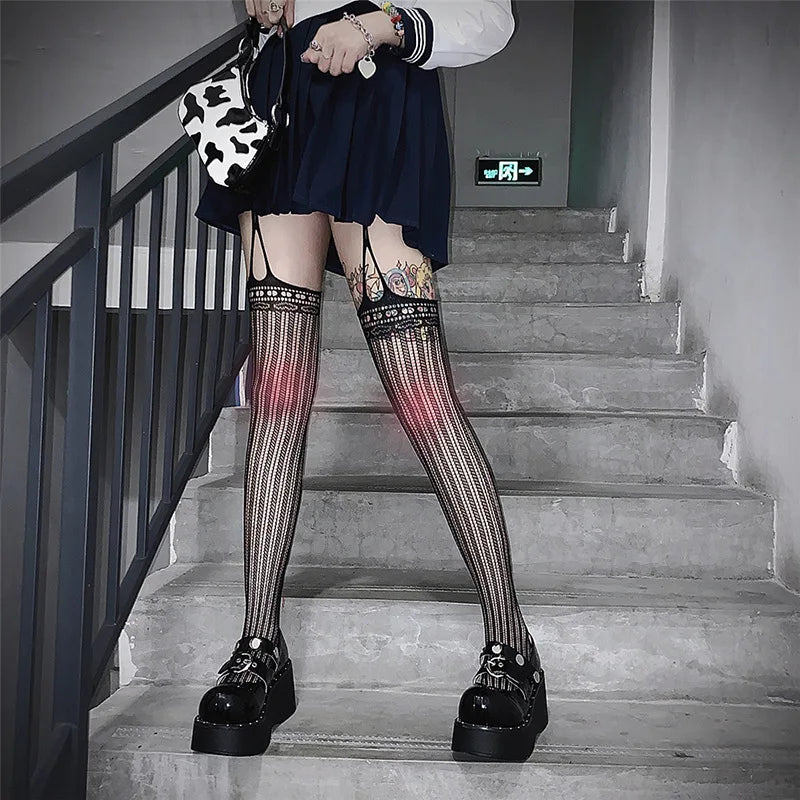 Vertical Stripes Tights Sexy Women's Open Crotch Pantyhose Lady Friend Gift Comfortable Hollow Out Wear Hosiery Lilita JK Tights