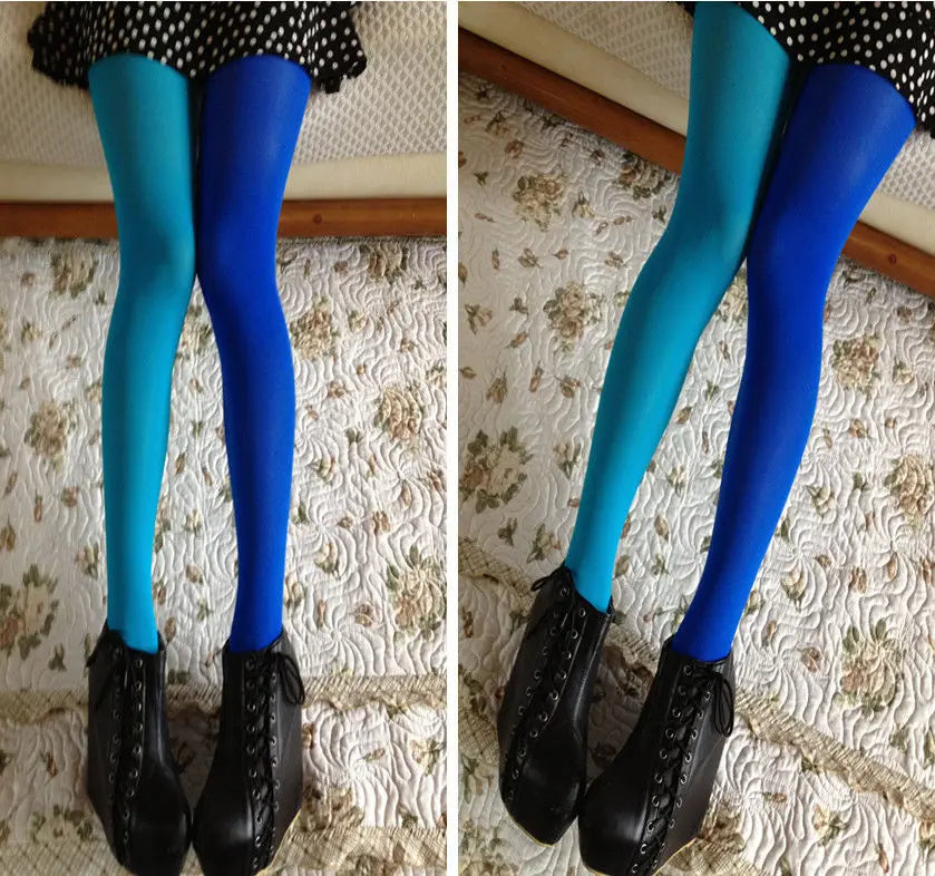 Women Sexy Assorted Colors Elastic Pantyhose Ladies Stretch C ontrast Combination Color Leggings Two Color Patchwork Stockings