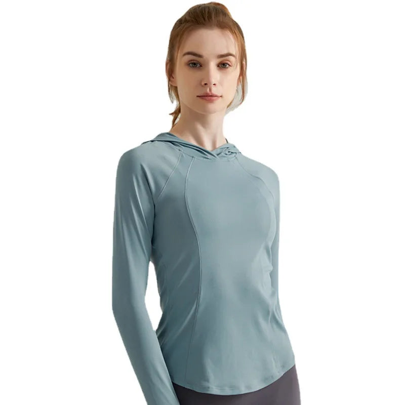 2023 Fashion Women Sport Jacket Yoga Coat Clothes Quick Dry Fitness Jacket Running Hoodies Thumb Hole Sportwear Gym Workout Hooded Top New