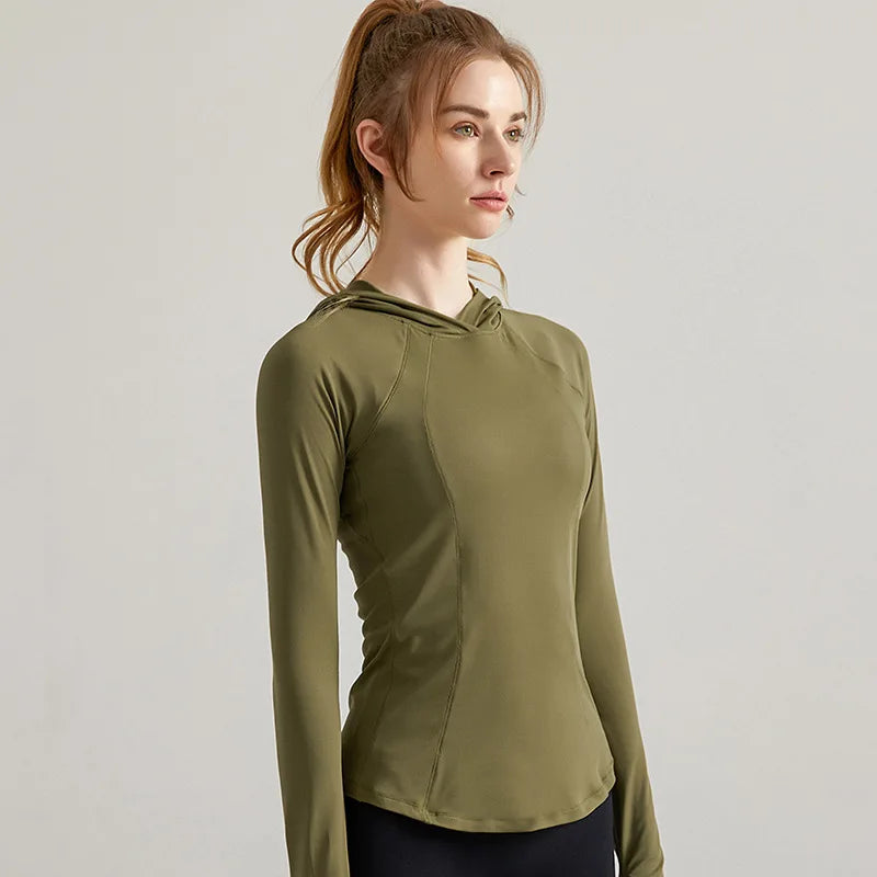 2023 Fashion Women Sport Jacket Yoga Coat Clothes Quick Dry Fitness Jacket Running Hoodies Thumb Hole Sportwear Gym Workout Hooded Top New