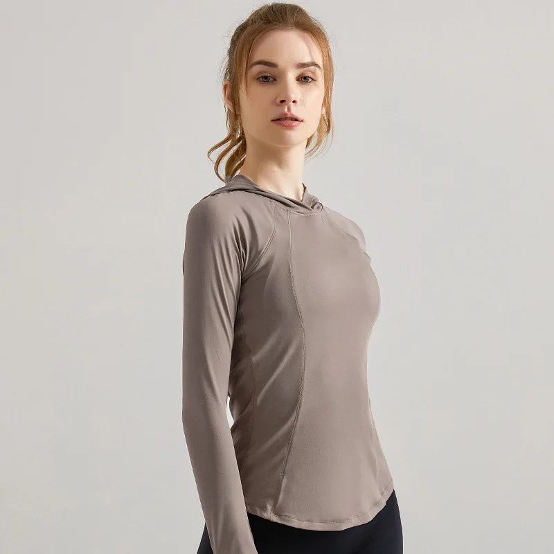 2023 Fashion Women Sport Jacket Yoga Coat Clothes Quick Dry Fitness Jacket Running Hoodies Thumb Hole Sportwear Gym Workout Hooded Top New