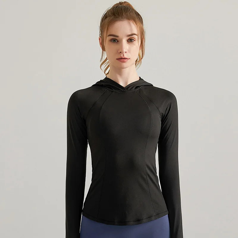 2023 Fashion Women Sport Jacket Yoga Coat Clothes Quick Dry Fitness Jacket Running Hoodies Thumb Hole Sportwear Gym Workout Hooded Top New