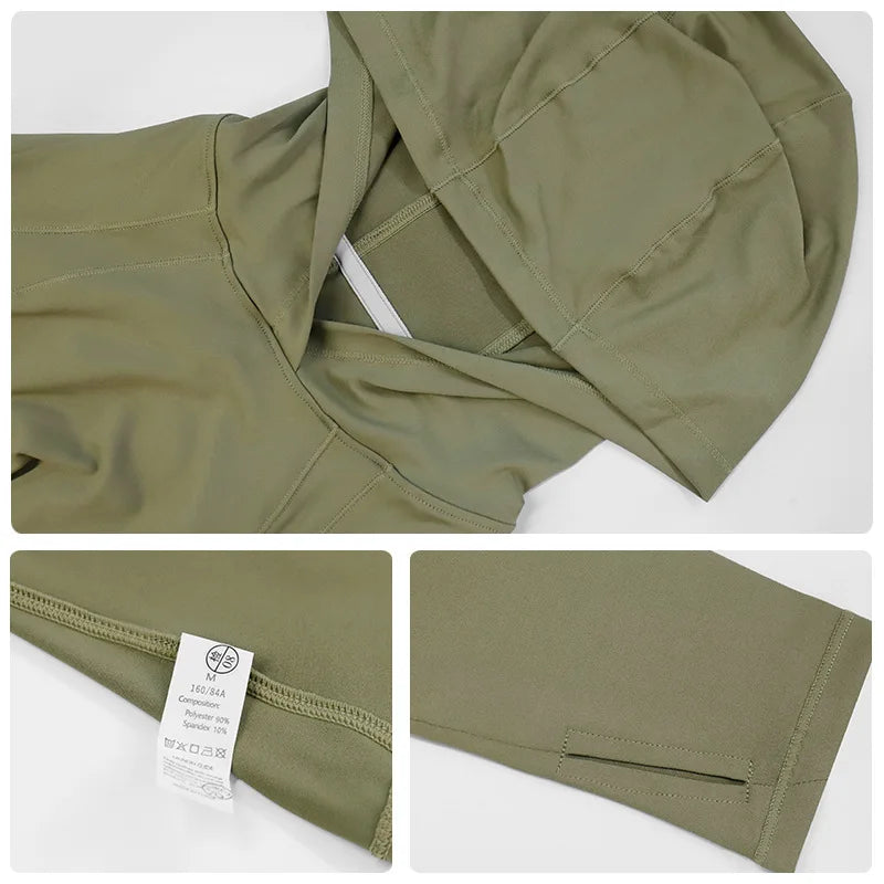 2023 Fashion Women Sport Jacket Yoga Coat Clothes Quick Dry Fitness Jacket Running Hoodies Thumb Hole Sportwear Gym Workout Hooded Top New