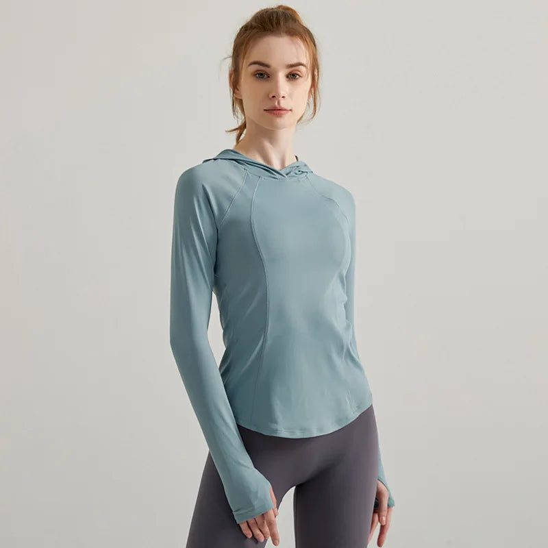 2023 Fashion Women Sport Jacket Yoga Coat Clothes Quick Dry Fitness Jacket Running Hoodies Thumb Hole Sportwear Gym Workout Hooded Top New