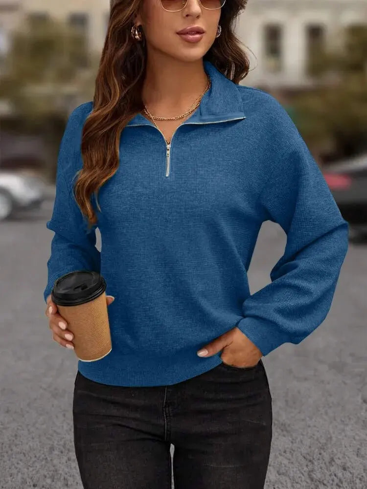 Women's Autumn Winter Sweatshirt Fashion Long Sleeve Knitted Tops Casual Zipper Solid Color Coats Female