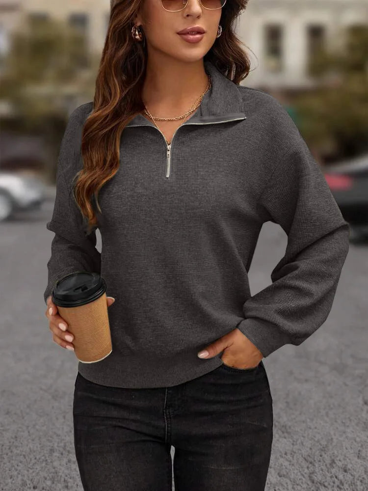 Women's Autumn Winter Sweatshirt Fashion Long Sleeve Knitted Tops Casual Zipper Solid Color Coats Female