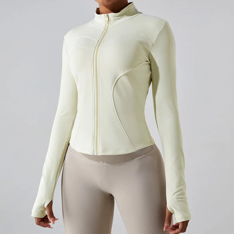 2023 New Women's Long Sleeves Sports Running Shirt Breathable Gym Workout Top Nylon Yoga Jackets with Zipper with Finger Holes