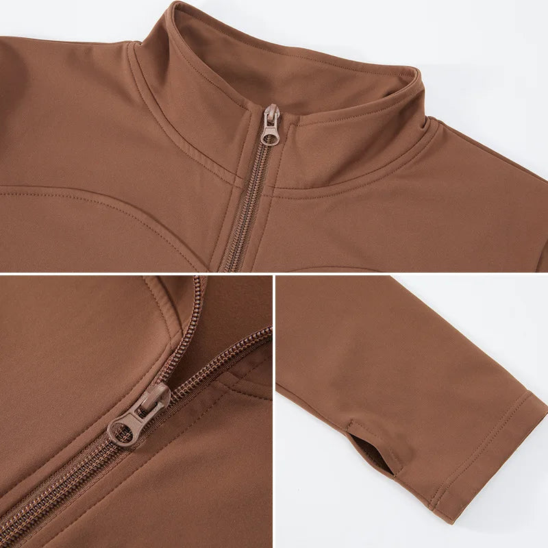 2023 New Women's Long Sleeves Sports Running Shirt Breathable Gym Workout Top Nylon Yoga Jackets with Zipper with Finger Holes