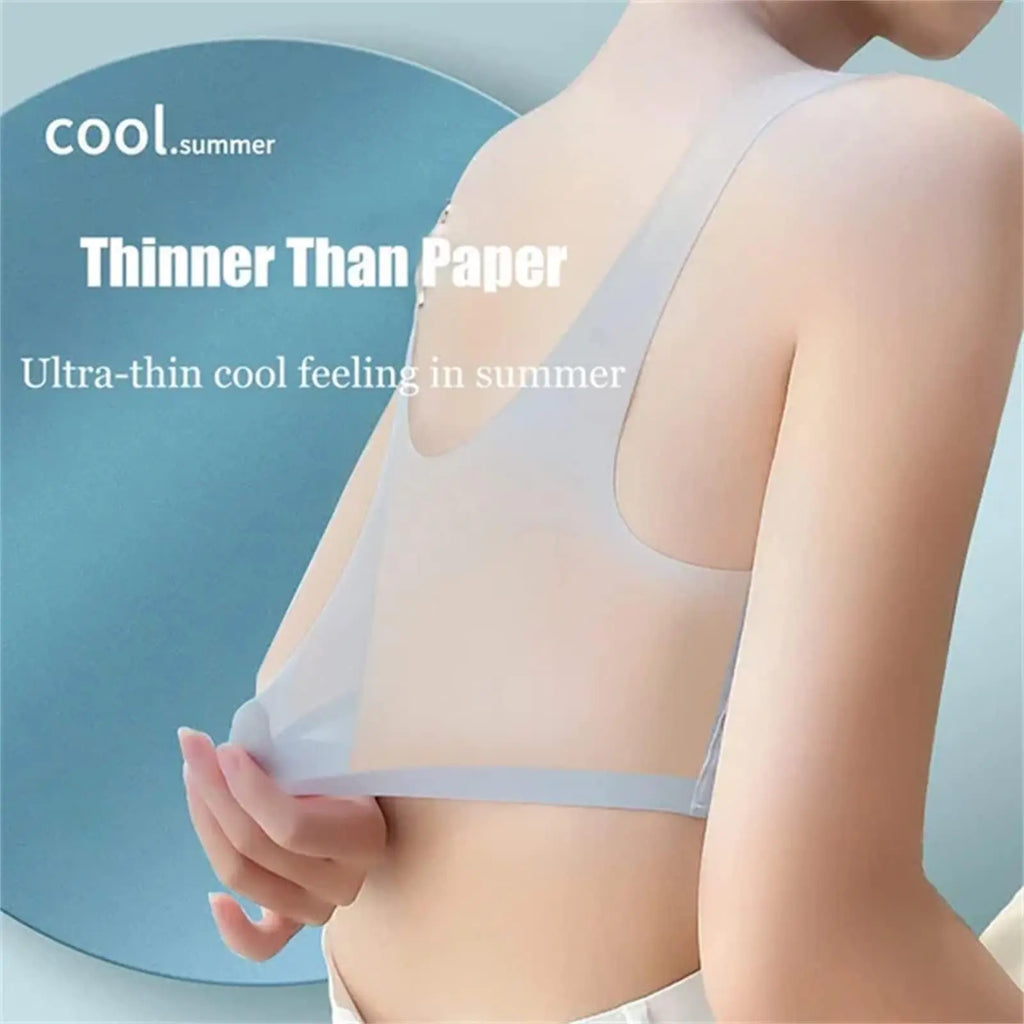 Women's Summer Ultra-thin Sports Bra Ice Silk Seamless Underwear Comfortable Sports No Steel Ring Underwear Plus Size M-4XL