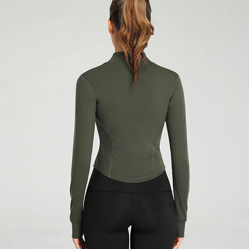 2023 Fashion Women's Tracksuit Jacket Slim Fit Long Sleeved Fitness Coat Yoga Crop Tops With Thumb Holes Gym Jacket Workout Sweatshirts