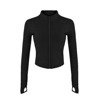 2023 Fashion Women's Tracksuit Jacket Slim Fit Long Sleeved Fitness Coat Yoga Crop Tops With Thumb Holes Gym Jacket Workout Sweatshirts