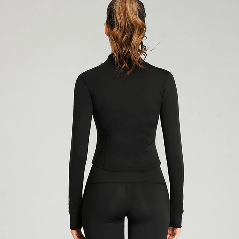 2023 Fashion Women's Tracksuit Jacket Slim Fit Long Sleeved Fitness Coat Yoga Crop Tops With Thumb Holes Gym Jacket Workout Sweatshirts