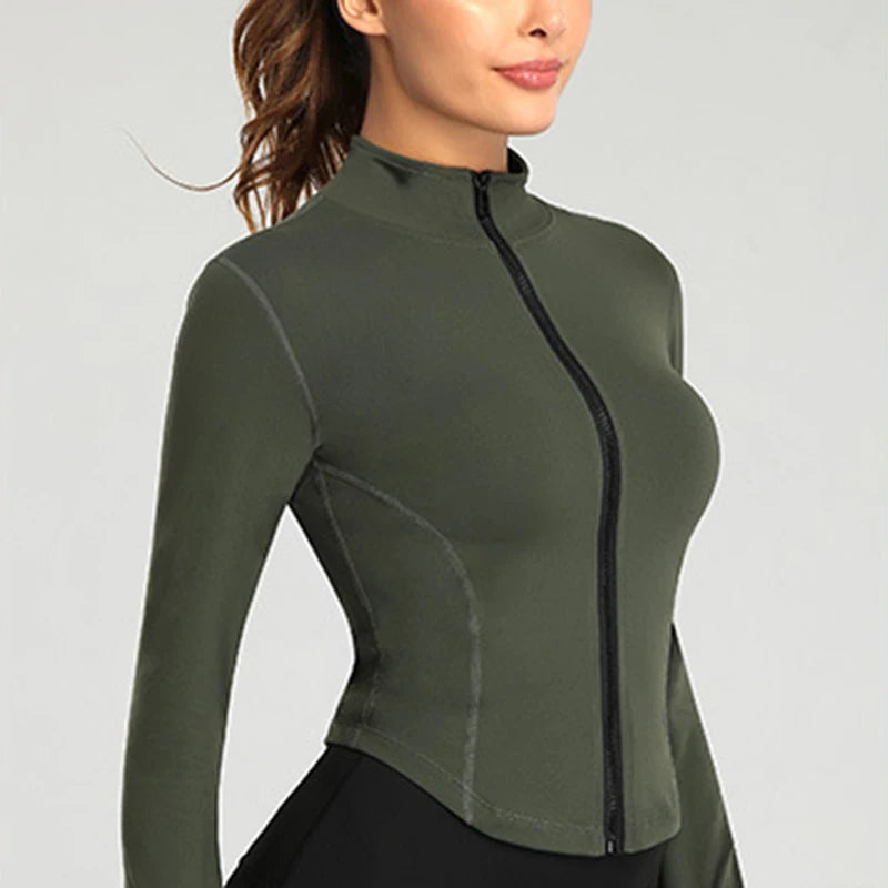 2023 Fashion Women's Tracksuit Jacket Slim Fit Long Sleeved Fitness Coat Yoga Crop Tops With Thumb Holes Gym Jacket Workout Sweatshirts